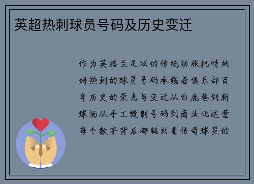 英超热刺球员号码及历史变迁