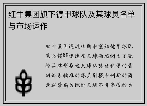红牛集团旗下德甲球队及其球员名单与市场运作