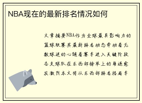 NBA现在的最新排名情况如何